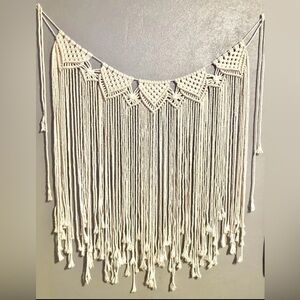 Cream Tapestry with Intricate Macrame and Fringe